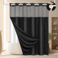 FADOTY No Hook Shower Curtain and Liner Set, Black Snap in Shower Curtain Ringless Chevron Tufted Cloth Waterproof Washable Fabric Bath Curtain with See Through Top Window for Bathroom Hotel 71" x 74"